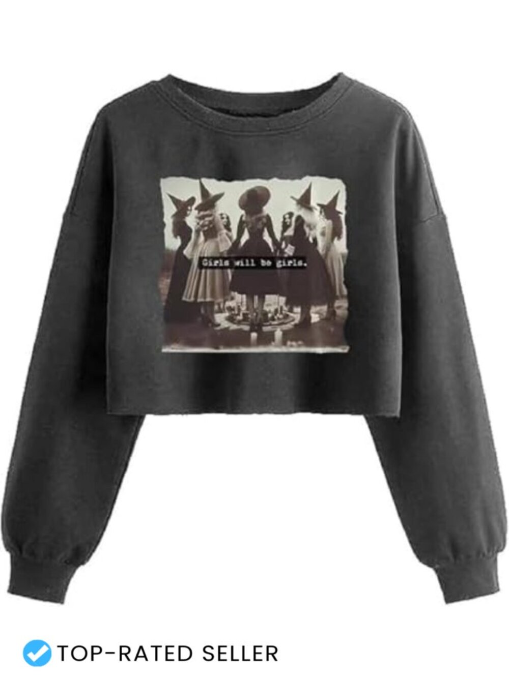 Women's Crop Halloween Thanksgiving Sweatshirt Cotton Blend